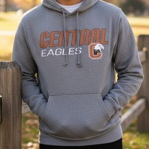 Omaha Central Eagles PEL Athletic Men Grey Hoodie Pullover Sweatshirt Size L‎